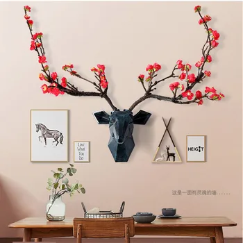 

Deer Head With Flower Antler 3D Wall Decor Modern Animal Hear Home Decorations Abstract Sculpture Wall Statue For Gift