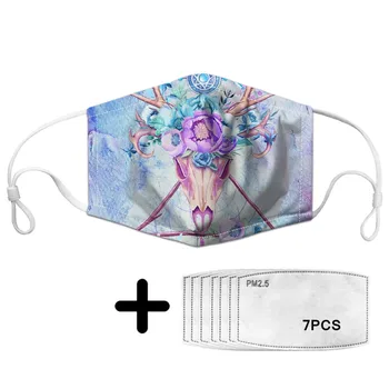 

Aztec Bison Skull Print Hot Style Mask with Earloops Bohemian Facial Cover with 7 Pieces PM 2.5 Filter Paper Mascarilla FreeShip