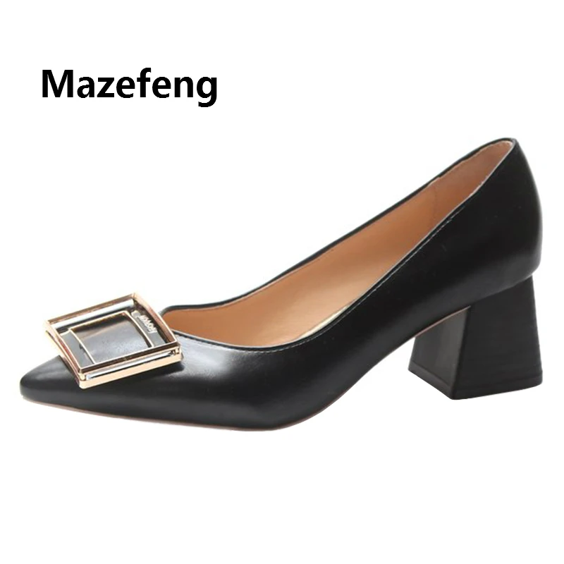 

Mazefeng 2019 Spring Women High-heeled Shoes Office Lady Style Women Pumps Square Heel Ladies Pumps Pointed Toe Shallow Slip-on