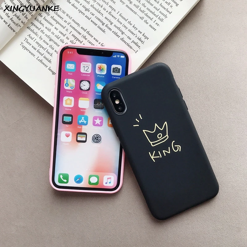 Мягкий силиконовый чехол для Xiaomi Mi 5 5S 5X6 6X8 Lite 9 SE 9T Pro A1 A2 A3 Lite Play чехол мультяшном стиле с надписью король queen крышка с короной