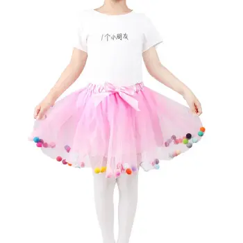 

Princess Girls Halloween Birthday Tutu Skirt Three Layers Cute Rainbow Pompom Balls Ballet Dance Satin Bowknot Pettiskirt 2-9T