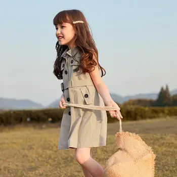 

Girls Windbreaker Dress Spring And Summer Thin 2020 New Middle Big Girl Children's Single Breasted Sleeveless Vest Coat Luxury