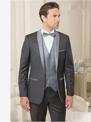 Серый шаль с отворотом мужской костюм Slim Fit смокинг для жениха Выпускной пиджак для костюма Masculino мужские костюмы комплект из 3 предметов