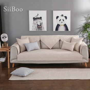 

Grey beige plaid quilted sofa cover summer spring linen slipcovers for living room sectional couch furniture covers SP5128