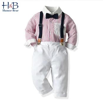 

Humor Bear Children's Suit Spring & Autumn Kids Gentleman Striped Long Sleeve Shirt +Strap Trousers+ Bow Baby Boys Clothes Sets
