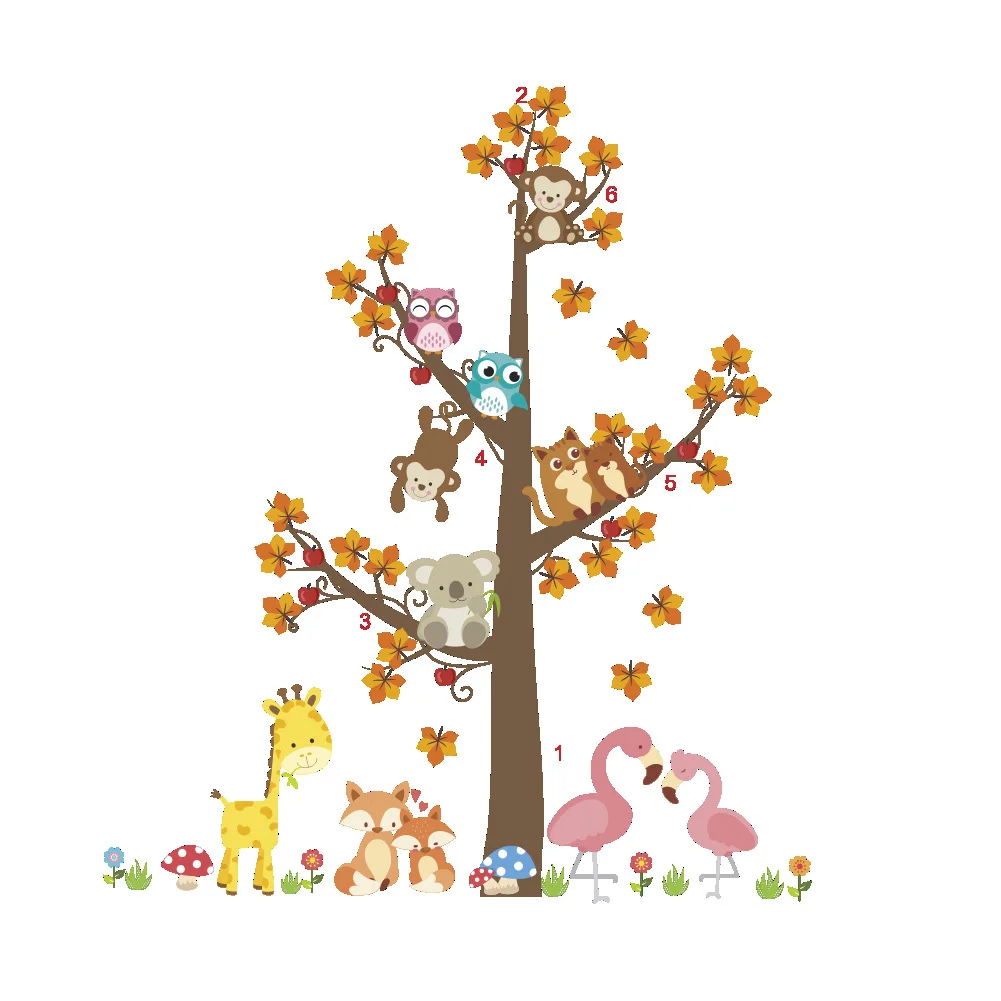 ZooYoo, стиль, кленовый лист, мультфильм, обезьяна, зоо, детская комната, DIY наклейки, съемные наклейки на стену, плакат