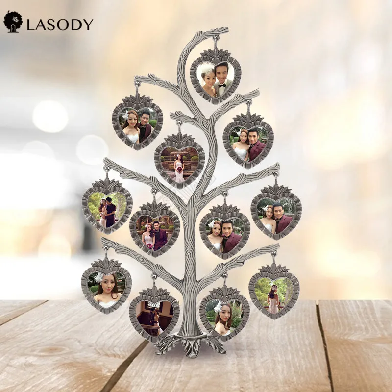 

Family Tree Photo Frame with 12 Frames Family Desktop Decorative Pictures Frames Ancient Tin Zinc Alloy Retro Crafts