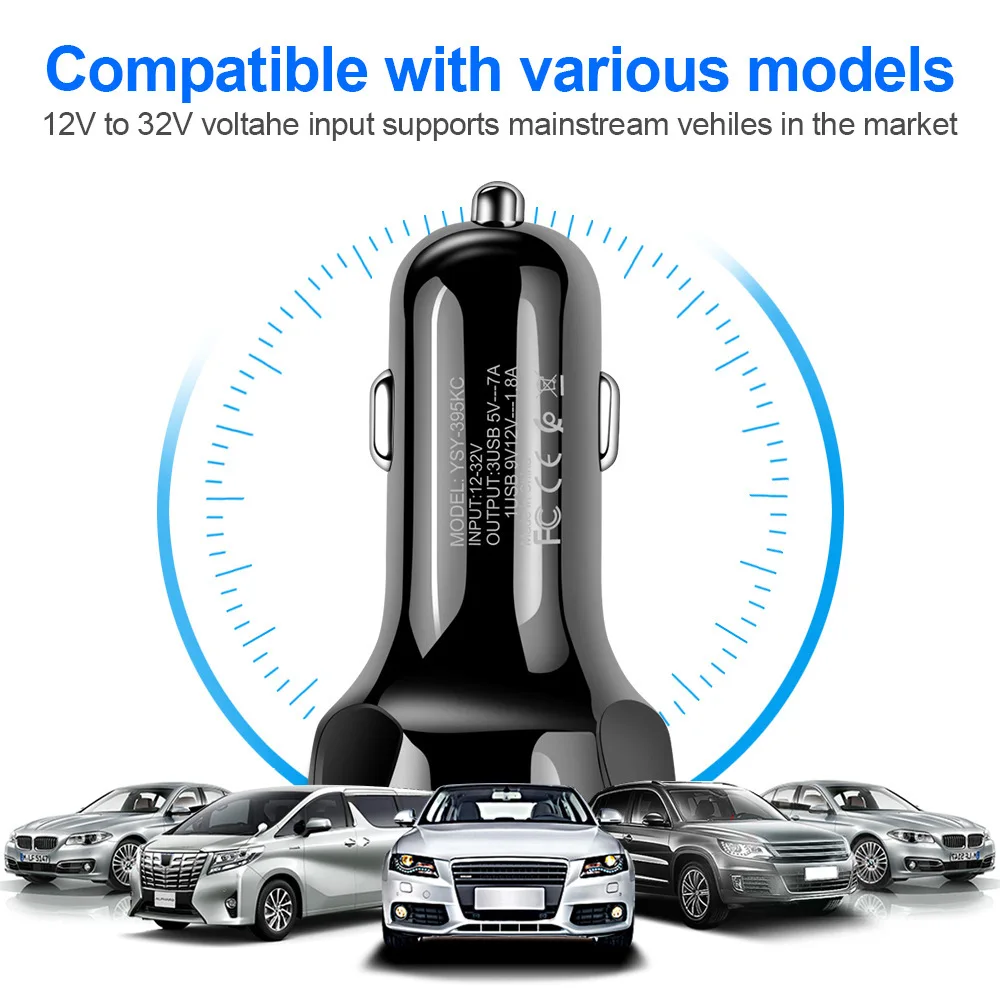 3 Holes USB Car Charger Stable Charging Intelligent Shunt Speed Up 60% 12-32V