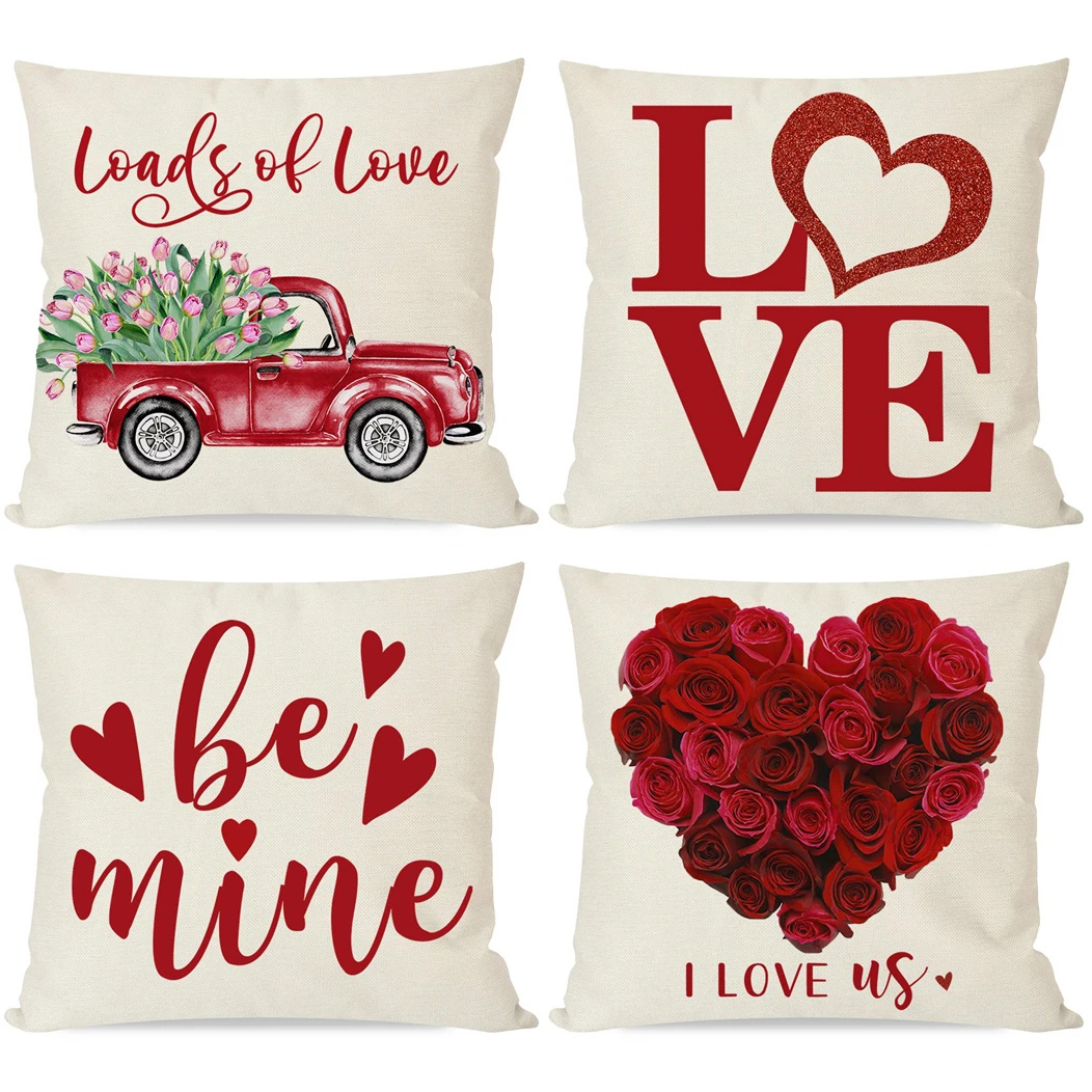 Valentine'S Day Style Cushion Cover Decorative Pillowcase Sofa Cushions Pilow Red Heart Pattern Pillow Case Car Printing Kissen |