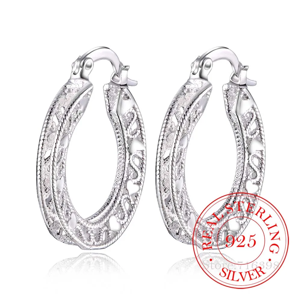 100% de Plata de Ley 925 pendientes de argolla plateados coreano Vintage corazón hueco pendientes de fiesta para las mujeres 2020 joyería para fiesta y boda regalo 2020