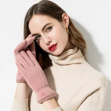 Autumn And Winter Gloves Women Warm Touch Screen Windproof Velvet Thickening Driving Gloves Rex Rabbit Fur Cute Gloves