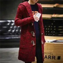 OLOEY мужские длинные свитера кардиган пальто осень зима с капюшоном теплая трикотажная куртка модное платье с открытыми плечами большой размер мужской вязаный свитер