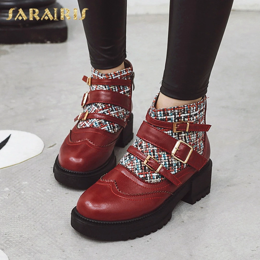 

SARAIRIS Brand Design Dropship INS Hot Chunky Heels Shoes Woman Ankle Boots Zip Up Platform Casual Boots Women Shoes