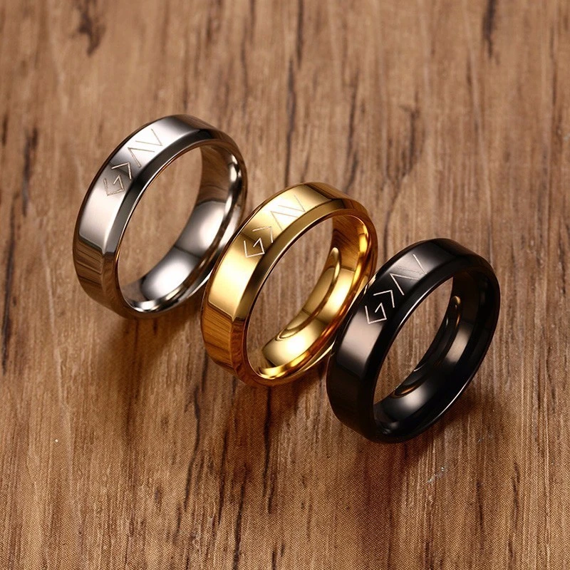 Anillo de acero inoxidable grabado Dios de los hombres, banda símbolos específicos, joyería masculina|Anillos| - AliExpress