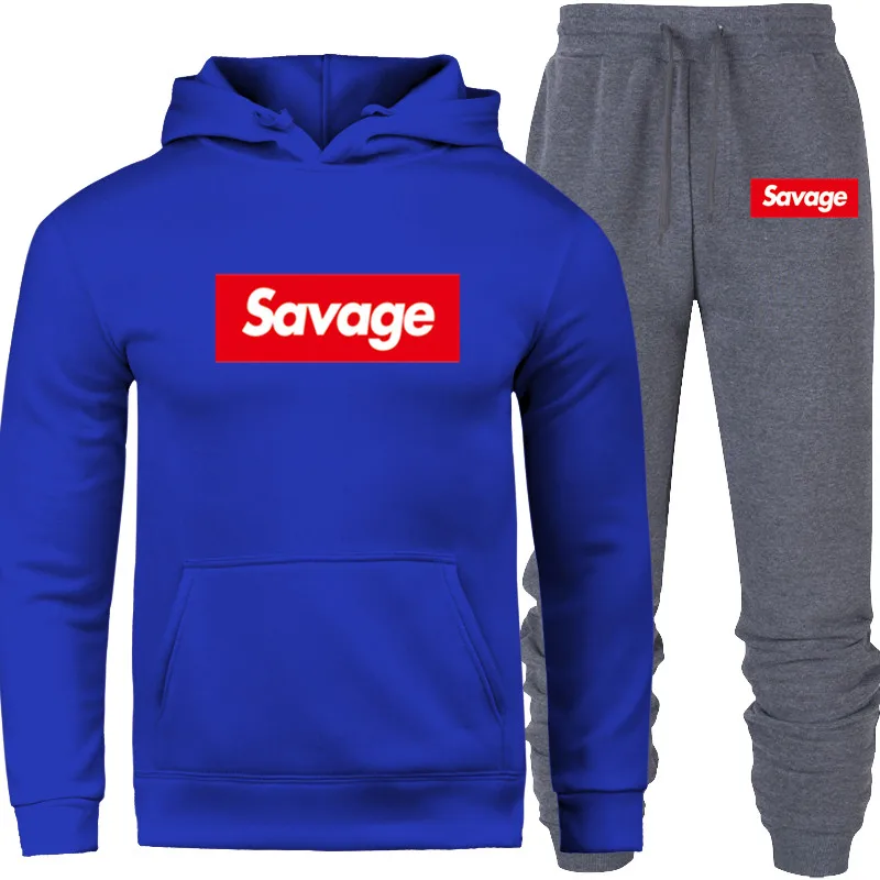SET-8-SAVD Брендовый Мужской комплект, спортивный костюм с капюшоном, костюм, модная уличная толстовка с капюшоном, свитшоты с принтом SAVAGE, спортивная одежда, одежда в стиле хип-хоп - Цвет: SET-8-SAVD