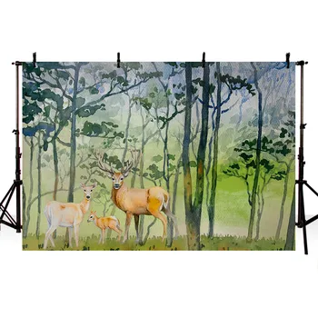 

Scopiso Painting Jungle Photo Backdrop Green Tree Deer Newborn Baby Portrait for Photo Studio Photography Background