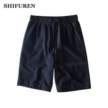 SHIFUREN повседневные Для мужчин льняные и хлопковые шорты с эластичным поясом на завязках мужской Рабочие Комбинезоны пляжные шорты, брюки однотонные Цвет