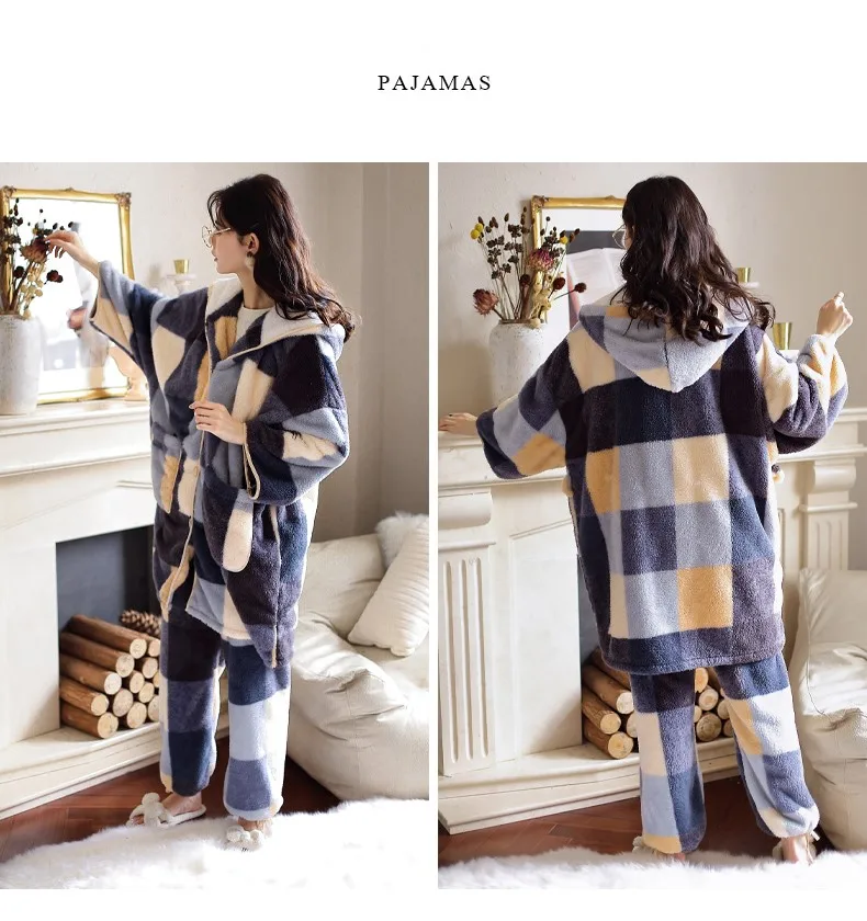 Coral velvet Pajama women's autumn and winter plush and thickened loose winter and spring and autumn household clothing set