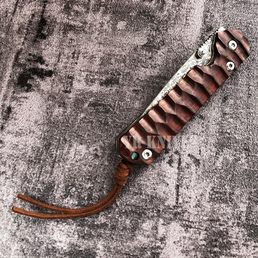 Горячая дамасский EDC Складной нож с розовой деревянной ручкой карманный охотничий кемпинг инструменты выживания 59HRC Джек нож карманные ножи подарок