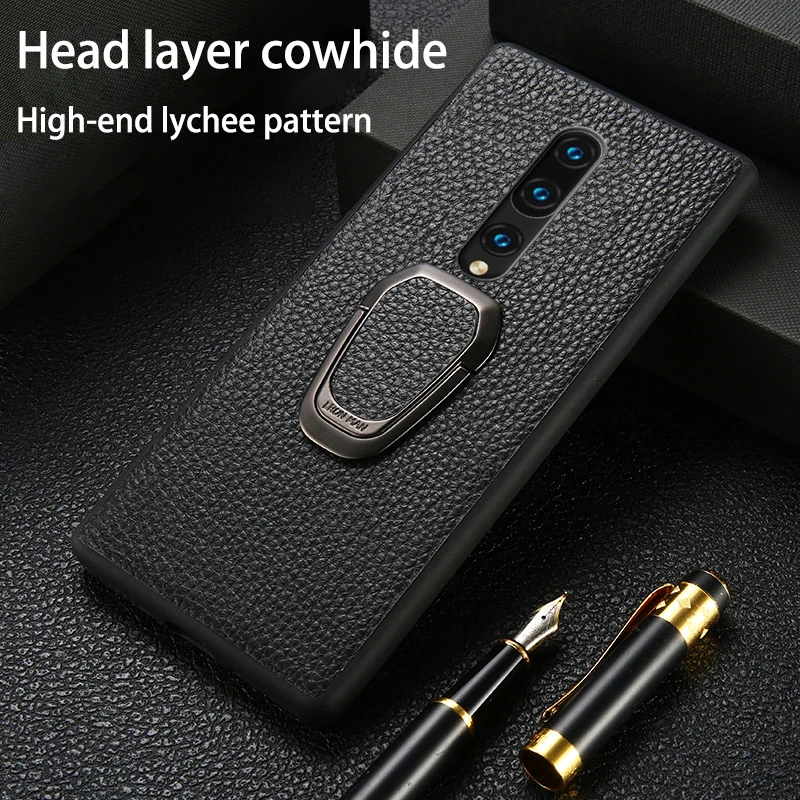 Phone Case For Oneplus Nord 7T Pro 7 8 6 6T Cowhide Litchi With Bracket Genuine Leather Anti-fall full protection Cover | Мобильные