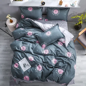 

2020 New Bedding Set 3/4pcs Bed Linens Duvet Cover+ Flat Home Sheet+pillowcase AB Bed Set Side Cover Bed Fill Grey Flower No Set