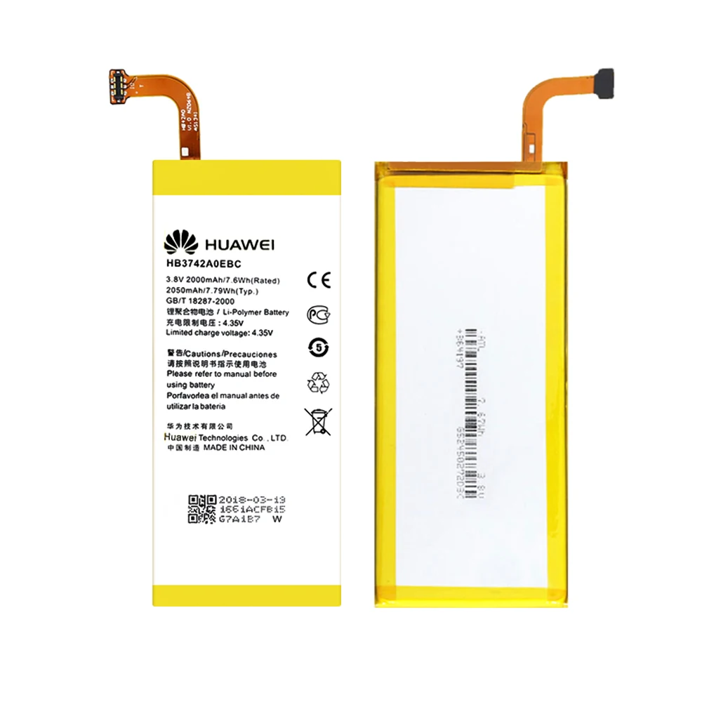 100% Оригинальный аккумулятор HB3742A0EBC для Huawei Ascend P6 G6 U06 G620 G621 G620s G630 2000/2050 мАч +