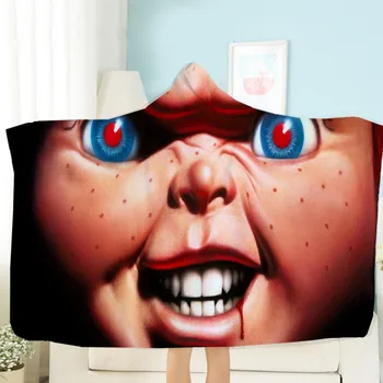 

Teens Wearable Hooded Throw Blanket Horror Puppet Sherpa Fleece Soft Blanket Winter Warm Travel Airplane Sofa Bed Throw Blanket