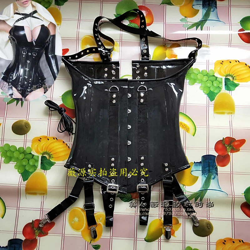 0.8mm Thicker Black Latex Corset Waist Trainer Steel Bone Cross Belt Strap Edge