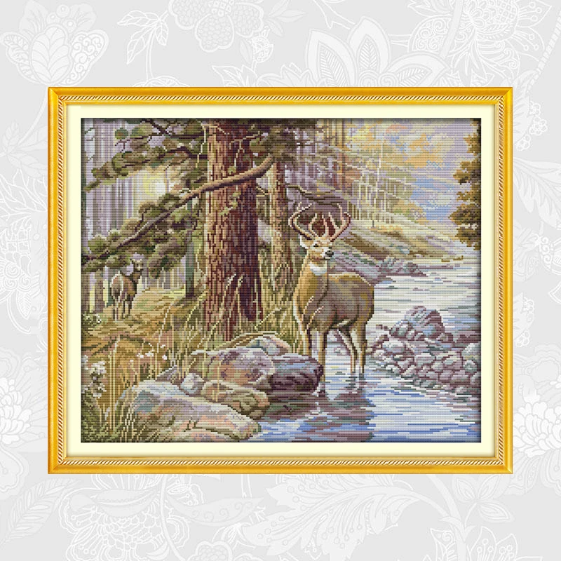 

Joy sunday Stag Embroidery Needlework Set, Aida Canvas 14CT 11CT Cross Stitch kits, Handmade Crafts Home Decoration