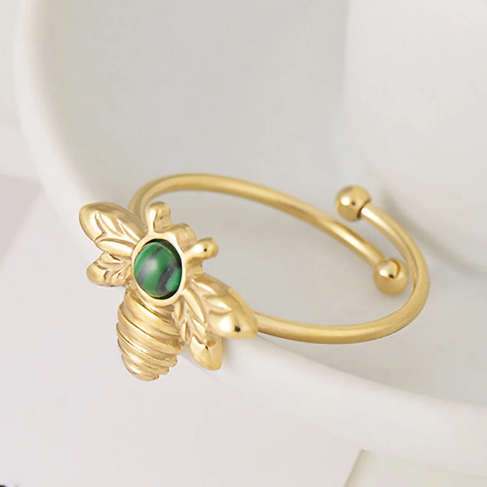 2021 Retro Ring Cold Wind 14K Gold Small Bee Opening Adjustable Stainless Steel Geometric Type Jewelry New Gift | Украшения и