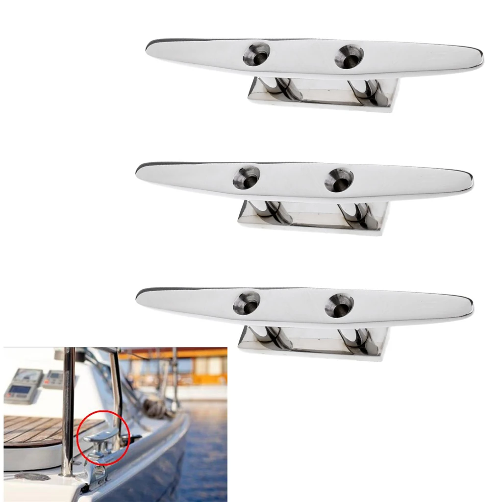 3pcs Stainless Steel Low Flat Cleat 8inch for Watercraft, Boat, Yacht