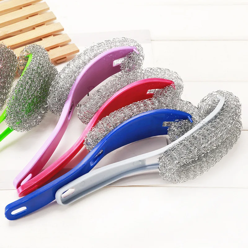 

Curved Handle Plastic Cleansing Brush a Bowl Wash Pot Cleaning Ball Stainless Steel Wire Ball 2 Yuan Shop Daily Use the Departme