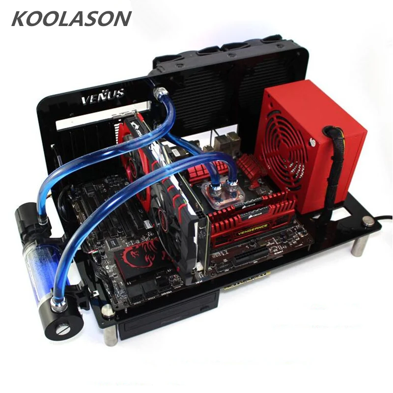 KOOLASON DIY Настольный акриловый стеллаж с водяным охлаждением ATX MATX Прозрачный чехол