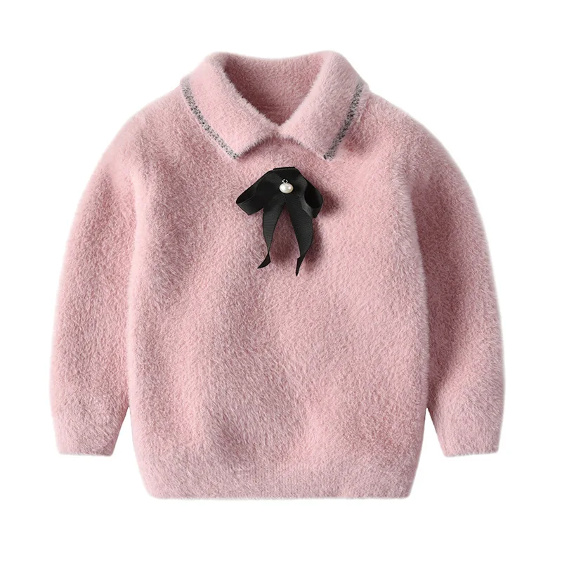 Kids Girl Winter Sweater Cherry Clothes Turn-down Collar Baby Girl Knitted Sweater Warm Long Sleeve Pullover Sweater For Toddler