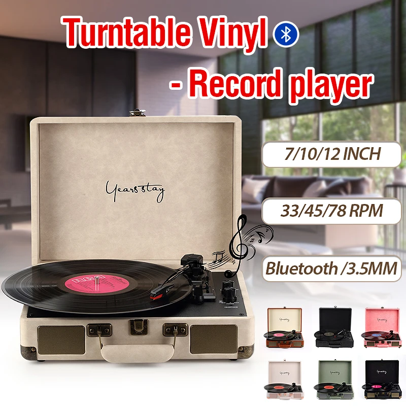 Vinyl Turntable Record Player LP Disc 33/45/78 RPM Bluetooth Portable Wood Gramophone Phonograph Speaker 3.5mm Antique Retro|Turntables| - AliExpress