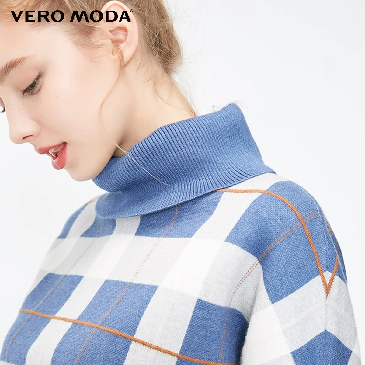 Vero Moda женский клетчатый свитер с высоким воротником и рукавом три четверти | 318313517