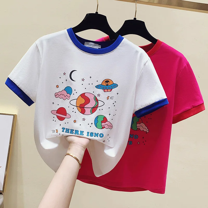 

Gkfnmt Cotton Short Sleeve Casual Female Summer T-shirt Rose Tshirt Women Tops Print Fashion White Earth Tee Shirt Femme
