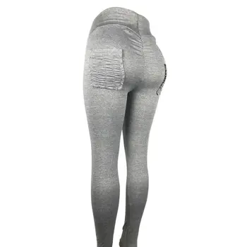

B 2020 Women New Solid Black Purple Dark Blue Gray High Waist Sports Pants Pocket High Waist Hip Sports Elastic Waist Pant