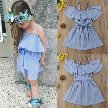

Newborn Kid Baby Girls Short Sleeve Bowknot Ruffles Striped Off Shoulder Romper Dress Outfit Clothes