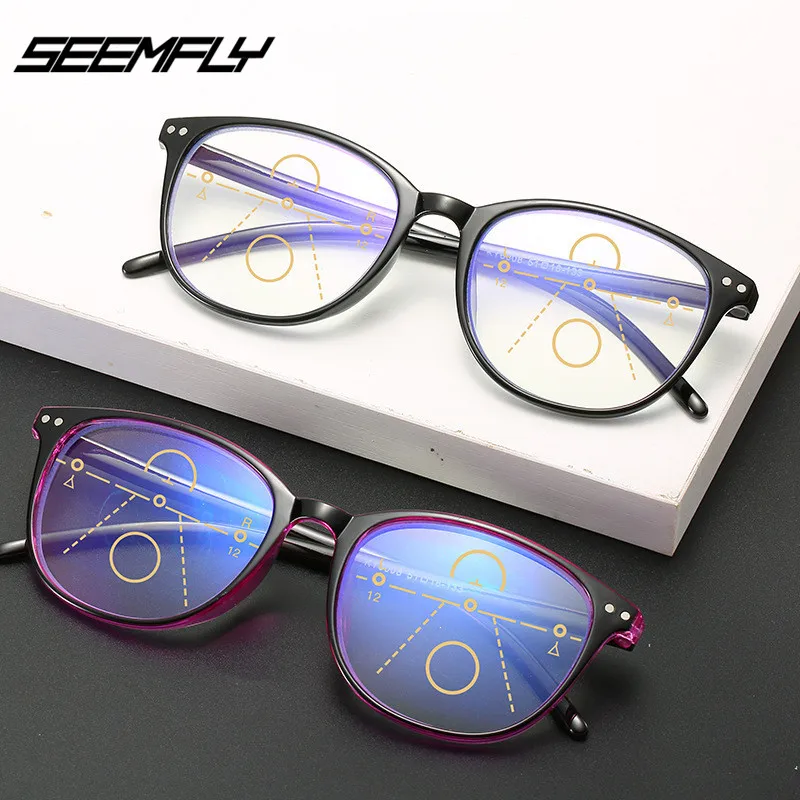 

SEEMFLY 2019 Retro Reading glasses male far and near dual-use HD progressive multi-focus anti-blue light old-fashioned glasses