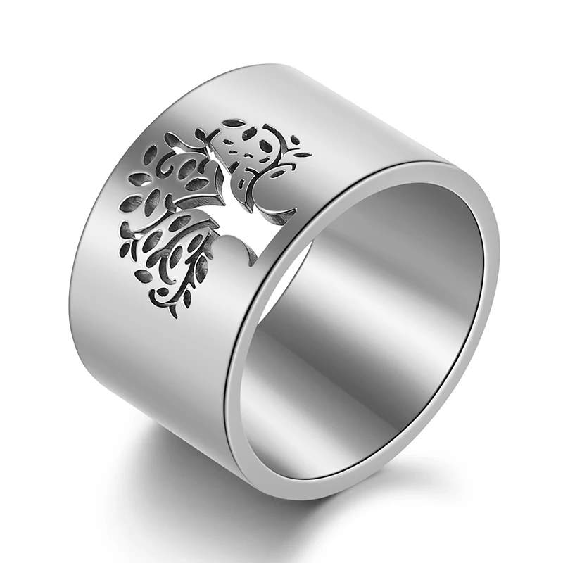 silver Кольца с полым древом жизни для женщин, розовое золото, серебро, нержавеющая сталь, мужское кольцо, роскошные ювелирные изделия, семейные вечерние подарки для дочери - Цвет основного камня: silver