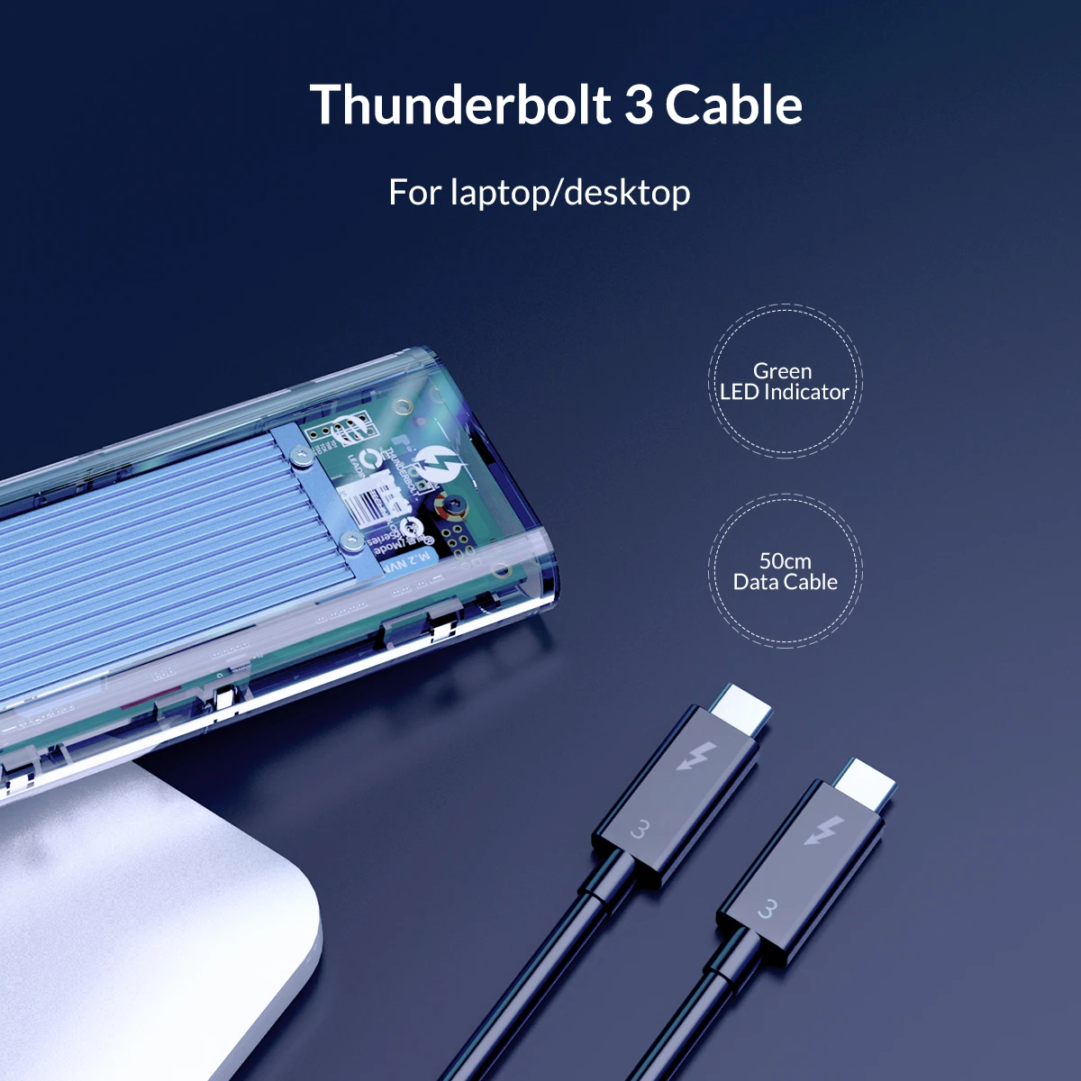 ORICO Thunderbolt 3 M.2 Накопитель SSD с протоколом NVME вспомогательное устройство 40 Гбит/с 2 ТБ прозрачный USB C SSD корпус коробка с кабелем C до C для окна Mac