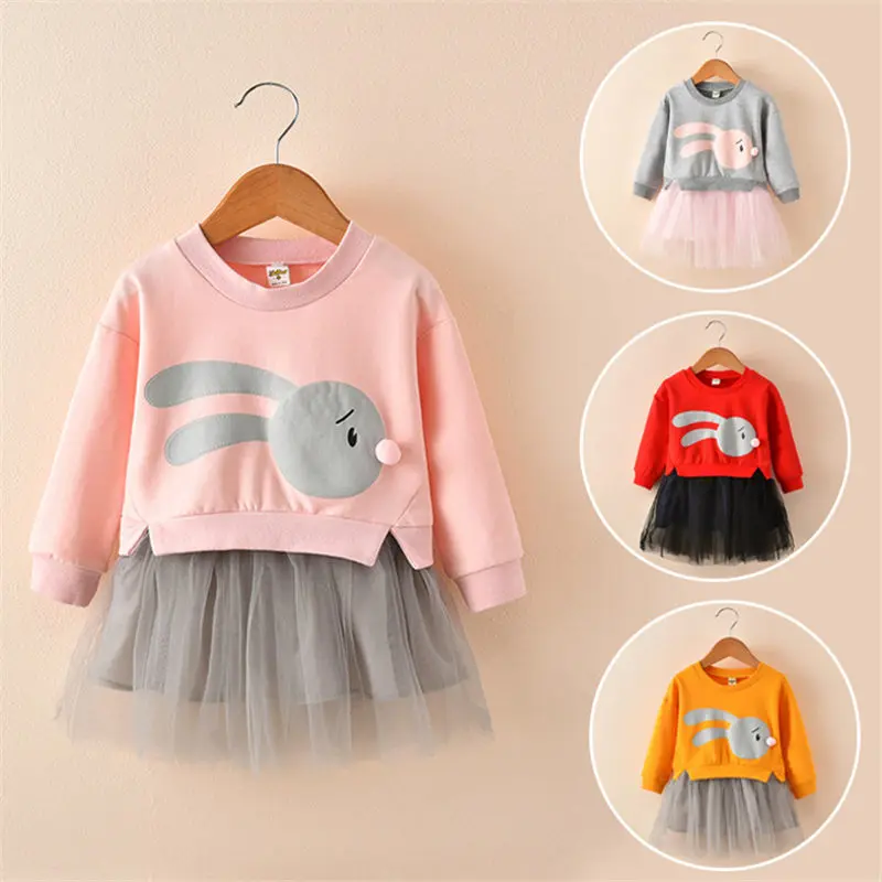 

Kids Baby Girls Clothes Dress Winter Cartoon Bunny Princess Patchwork Sweatshirt Tulle Dress Baby Girls Clothes infant Dress