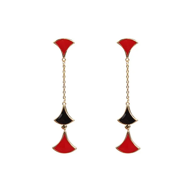 

S925 Silver needle temperament small fresh black and red fan earrings small long earrings Joker allergy jewelry wholesale