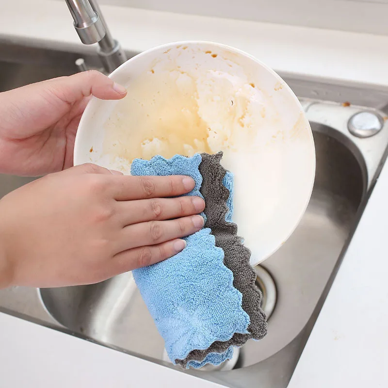 Kitchen Super Absorbent Cleaning Cloth Coral Fleece Cleaning Towels Home Washing Dish Multifunctional Cleaning Tools