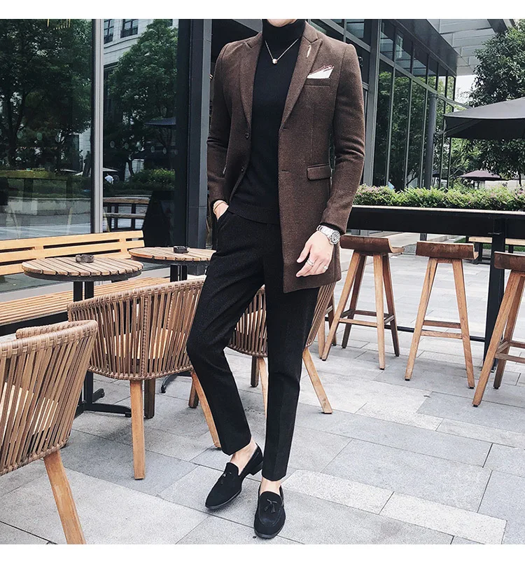 Новая мужская мода бутик раздел однотонный деловой повседневные брюки шерстяное пальто Мужской винтажный Тонкий шерстяной Повседневный Блейзер, куртка
