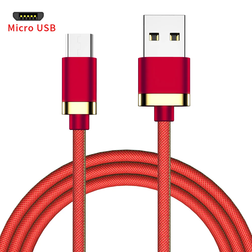 Кабель kabel Micro USB для быстрой зарядки, кабель для зарядного устройства Microusb для samsung Xiaomi, кабель для передачи данных, нейлоновый плетеный кабель для телефонов Android - Цвет: Красный