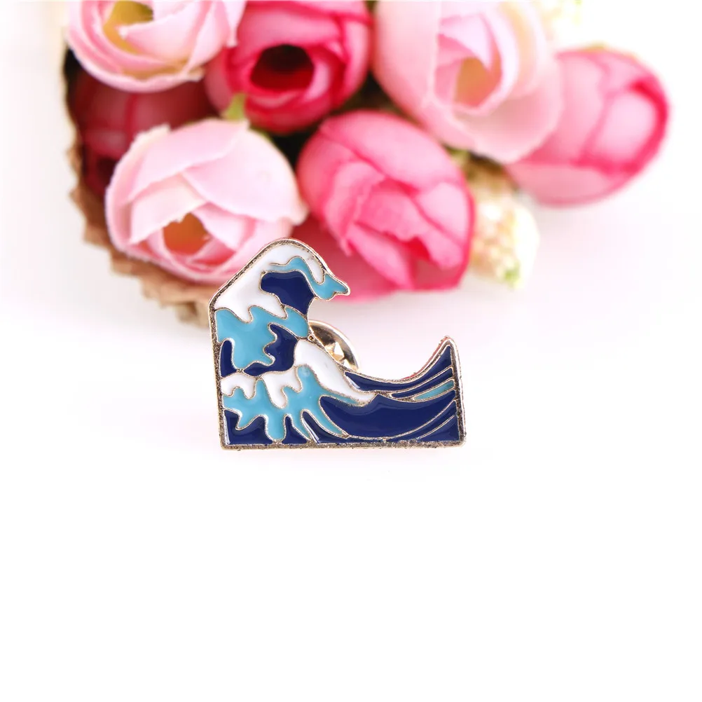 Cartoon Blue Waves Pins Brooch Pins Childlike Button Glaze Pin Denim Jacket Pin Badge Jewelry Gift For Kids Friends 2*2.4cm