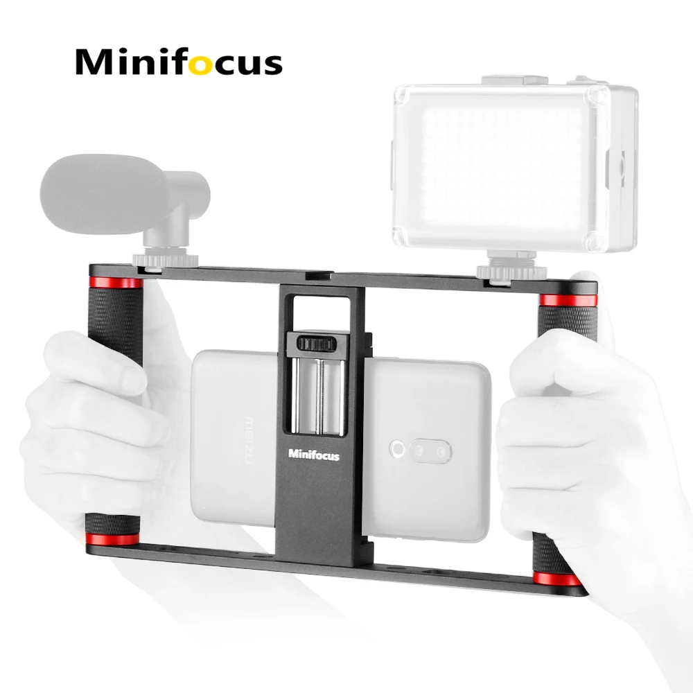 

Minifocus Smartphone Video Rig Filmmaking Vlogging Rig Metal Case Phone Video Stabilizer Aluminium Alloy Grip with Cold Shoe