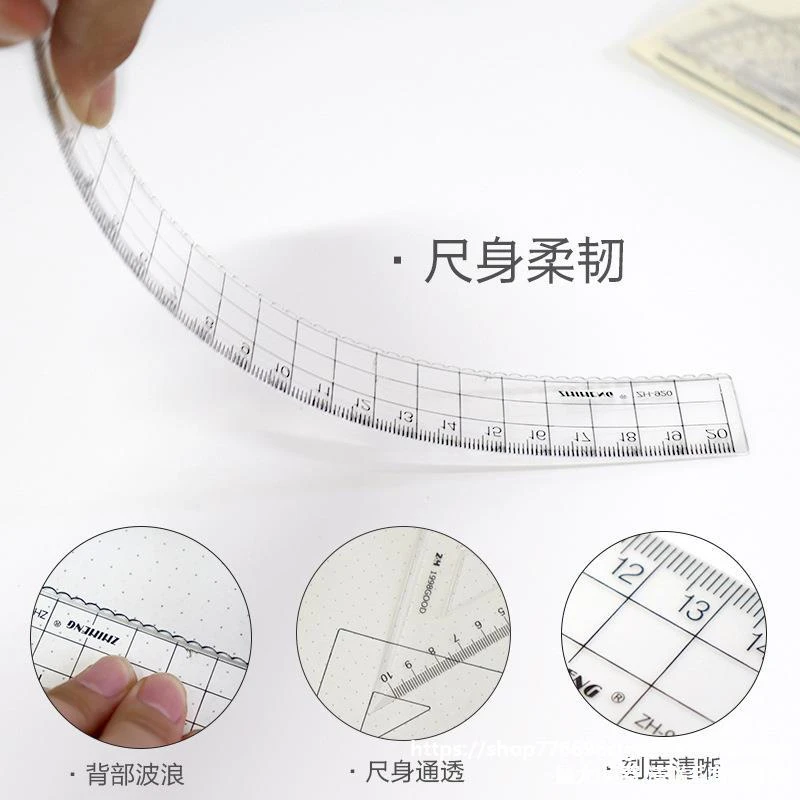 1 Pcs Transparent Simple Style Plastic Ruler Student Office Learn Stationery DIY Drawing School Office Supplies